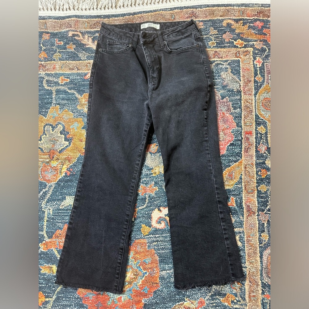 Topshop Dree Cropped kick flare raw hem moto jeans